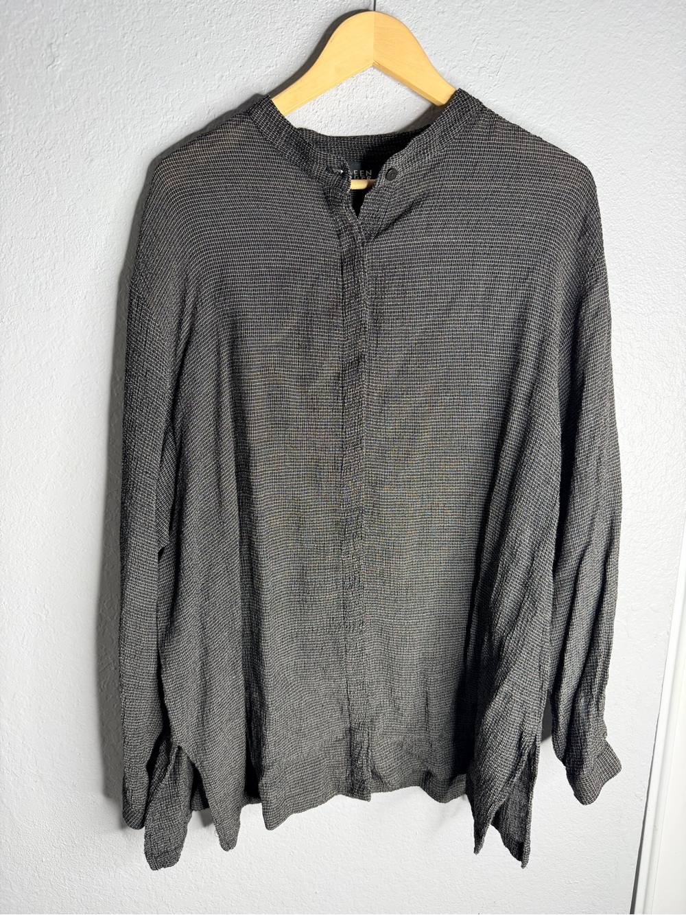 Eileen Fisher Women's Wool Blend Minimalist Button Down Long Sleeve L Shirt Boho